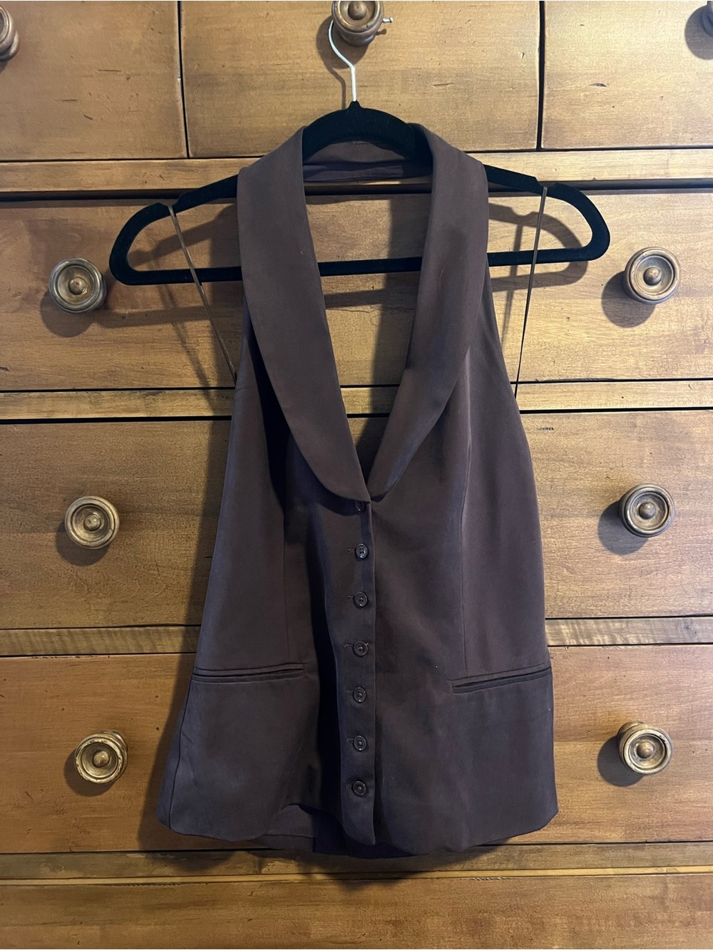 Reformation Button Front Vest in Dark Brown